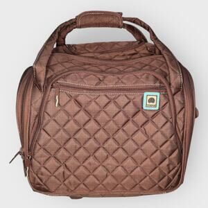 Delsey Brown Quilted Underseat Roller Laptop Bag Business Travel Carry On